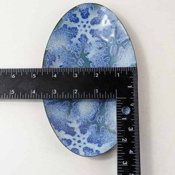 Mackintosh Enamels Snowflake Dish Blue Winter Trinket Tray Signed Oval Decor - Picture 10 of 11